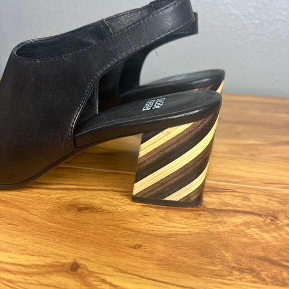 Eileen Fisher Leather Slingback Sandals Size 8 Open Toe Italian‎ Black Slip On - Picture 4 of 10